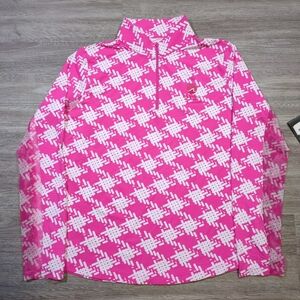 IBKUL Women's Large Kimberly Hot Pink Long Sleeve Zip Mock Neck Golf Embroidery